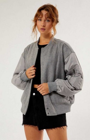 Dámské Bundy PacSun Vlna Bomber Varsity Šedé | 17IJGCLPQ