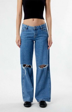 Dámské Kalhoty PacSun Eco Indigo Ripped Low Rise gy Indigo | 63ZOMREUT