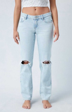 Dámské Kalhoty PacSun Eco Light Blue Ripped Knee Low Rise Rovný Leg Indigo | 75YENRDIK