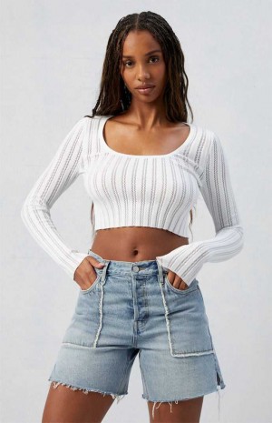 Dámské Kalhoty PacSun Eco Light Indigo High Waisted Frayed Relaxed Jorts Indigo | 49NIPCTSJ