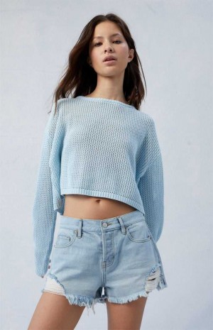 Dámské Kalhoty PacSun Eco Light Indigo Ripped '70s Cutoff Denim Indigo | 49WJRZDCB