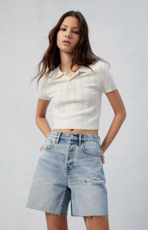 Dámské Kalhoty PacSun Eco Light Indigo Ripped Denim Dad Jorts Indigo | 52VKSTUBM