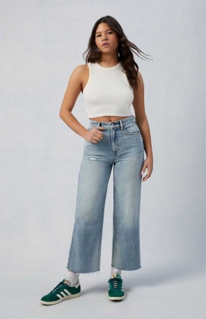 Dámské Kalhoty PacSun Eco Medium Indigo Ripped Nora Cropped Široké Leg Indigo | 97FEAVWTH