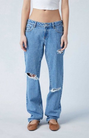 Dámské Kalhoty PacSun Eco Medium Indigo Ripped Low Rise Rovný Leg Indigo | 03PSVWTDK