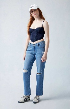 Dámské Kalhoty PacSun Eco Medium Indigo V-Dip Ripped '90s Rovný Leg Indigo | 59OZPMSVE