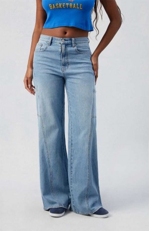 Dámské Kalhoty PacSun Eco Stretch Medium Indigo Paneled Široké Leg Indigo | 84KQUJYDI