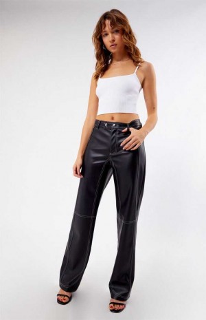 Dámské Kalhoty PacSun Faux Læder Low Rise Rovný Leg Černé Bílé | 73QPWKBHY