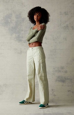 Dámské Kalhoty PacSun Green Low Rise Cargo Puddle Zelene | 95IOEJUZA
