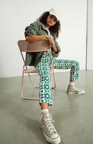Dámské Kalhoty PacSun Green & White Daisy High Waisted Rovný Leg Zelene Bílé | 12RHCKPOW
