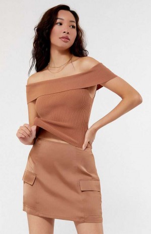 Dámské Kalhoty PacSun Kendall & Kylie Satin Cargo Mini Skirt Hnědé | 19HJOTWSN
