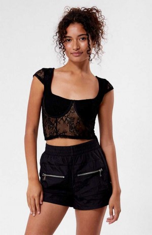 Dámské Kalhoty PacSun LA Hearts Cargo Elastic Pasem Černé | 54PUQGXDE