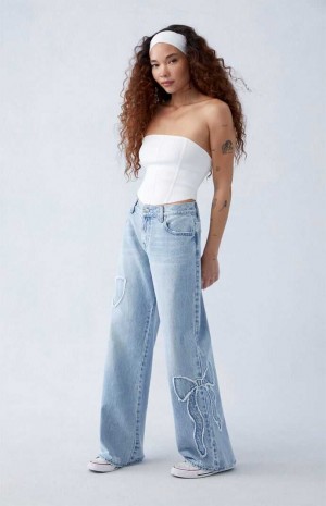 Dámské Kalhoty PacSun Light Indigo Bow Low Rise gy Indigo | 91MGJVYIK