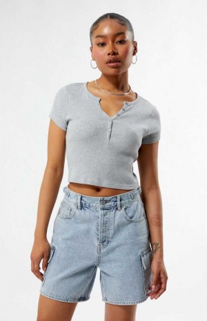 Dámské Kalhoty PacSun Light Indigo Denim Cargo Dad Jorts Indigo | 34PXQUGBE