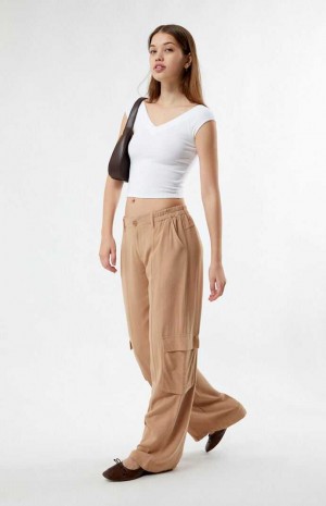 Dámské Kalhoty PacSun Linen Cargo Hnědé | 93NTJDMQE