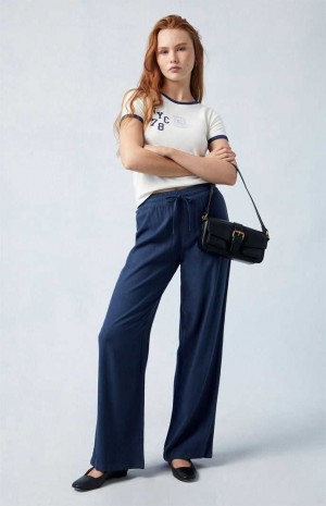 Dámské Kalhoty PacSun Linen Pull-On Tmavě Blankyt | 21VMTGSZB