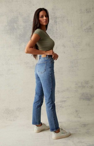 Dámské Kalhoty PacSun Medium Blue Curve Rovný Leg Indigo | 74DWGCNZQ