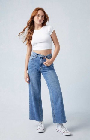 Dámské Kalhoty PacSun Medium Indigo Cropped Široké Leg Indigo | 31SILGKOP