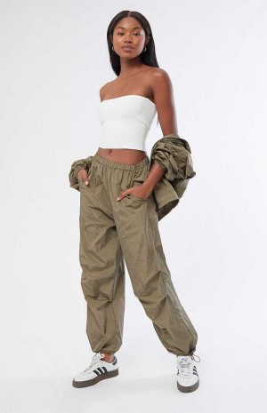 Dámské Kalhoty PacSun Ruched Shine gy Olivy Zelené | 31WFTRLPH