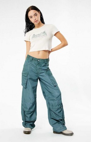 Dámské Kalhoty PacSun Showpiece Low Rise Cargo Zelene | 21VOXRZCN