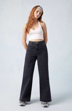 Dámské Kalhoty PacSun Stretch Black Široké Leg Černé | 48KUWRZGV