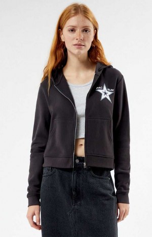 Dámské Mikina s Kapucí PacSun Star Zip Up Černé | 16SQEIXWU