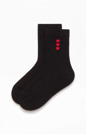 Dámské Ponožky PacSun Vertical Heart Crew Černé Červené | 30YRZTSKJ