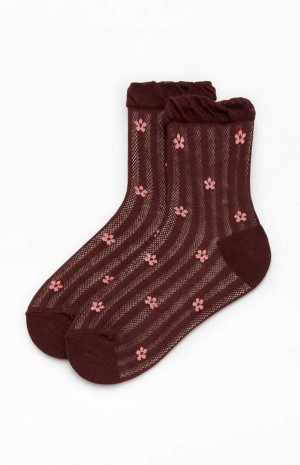 Dámské Ponožky PacSun Waffle Knit Daisy Ruffle Vínové | 50BVKOCSP