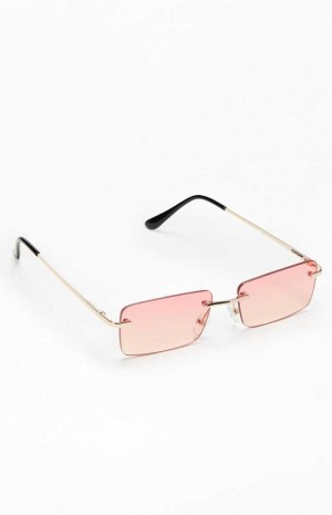 Dámské Sluneční Brýle PacSun Pink Metal Square Růžové | 80BKWHEND