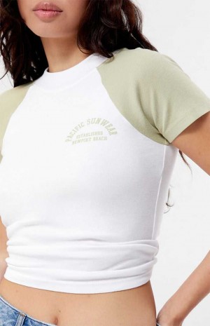 Dámské Topy PacSun Pacific Sunwear Arch Logo Raglan Bílé | 40WBNPFIU