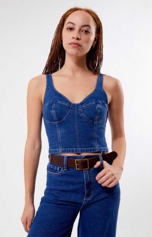 Dámské Topy PacSun Posey Denim Corset Indigo | 85AXWGLDJ
