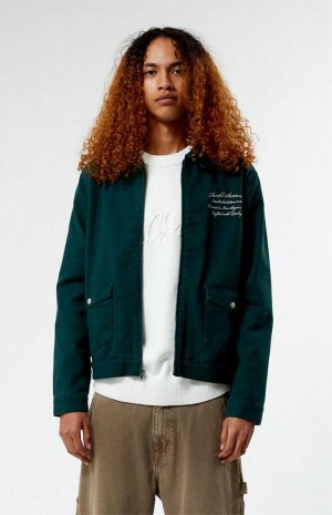Pánské Bundy PacSun Baldwin Embroidered Gas Tmavě Zelene | 40HEWMTCU
