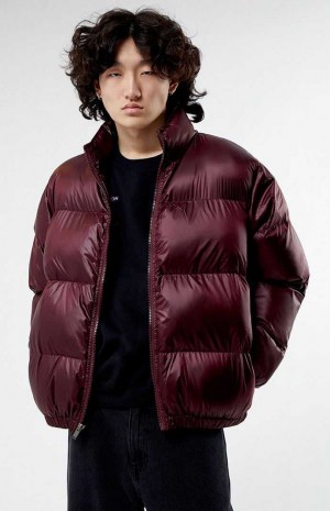 Pánské Bundy PacSun Burgundy Puffer Vínové | 45CWBLUJT