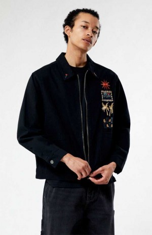Pánské Bundy PacSun Rider Embroidered Černé | 15FRISQKN
