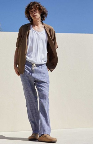 Pánské Kalhoty PacSun Blue Pruhovaný Linen Blankyt | 07SBWTVXN