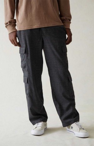Pánské Kalhoty PacSun Stretch Plaid Cargo Šedé | 07BMOEFJN