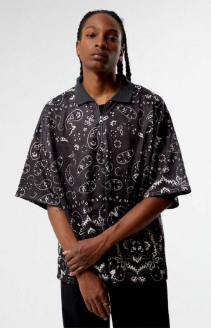 Pánské Košile PacSun Mesh Zip Paisley Černé | 98SUDTAVP