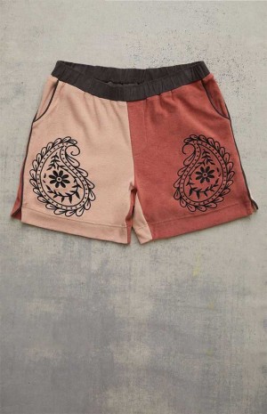 Pánské Kraťasy PacSun Terry Colorblock Červené | 94BQHVJFG