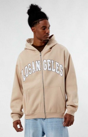 Pánské Mikina s Kapucí PacSun Los Angeles Chenille Full Zip Hnědé | 08JFDAPXL