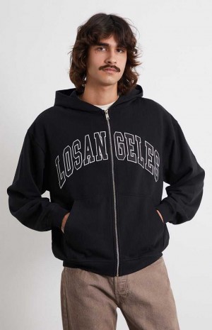 Pánské Mikina s Kapucí PacSun Los Angeles Full Zip Černé | 02TPOUNCH