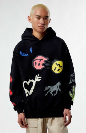 Pánské Mikina s Kapucí PacSun Vibe With Me Puff Černé | 04XUJLDTK