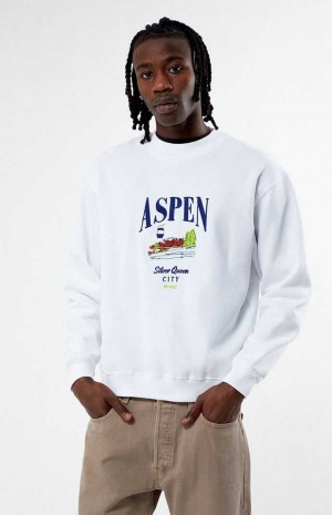 Pánské Mikiny PacSun Aspen Embroidered Crew Neck Bílé | 79JNGLYCV