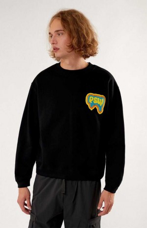 Pánské Mikiny PacSun Chenille Patch Crew Neck Černé | 65UICDFEO