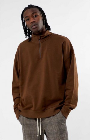 Pánské Mikiny PacSun Eco Brown Solid Quarter Zip Hnědé | 52RCXLDNV