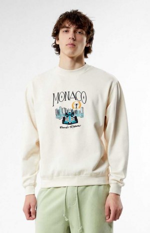 Pánské Mikiny PacSun Monaco Embroidered Crew Neck Krém | 98XHGUIVP