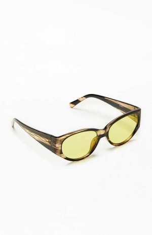 Pánské Sluneční Brýle PacSun Oval Frame Černé Žluté | 70HELROYP