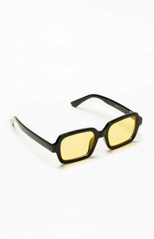 Pánské Sluneční Brýle PacSun Rectangle Frame Černé Žluté | 72AOEUMLI