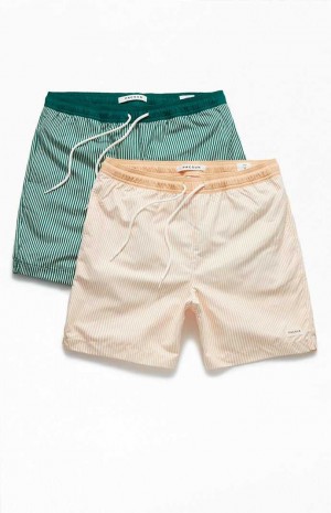 Pánské Svetry PacSun 2 Pack Pruhovaný 6.5" Swim Trunks Žluté Zelene | 32PXOMRVN