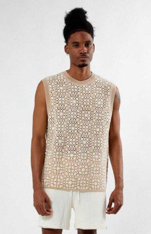 Pánské Svetry PacSun Crochet Hnědé Bílé | 28HBGRMFL