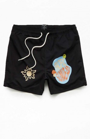 Pánské Svetry PacSun Eco Retro Shroom 4.5" Swim Trunks Černé | 03LSYTMVJ