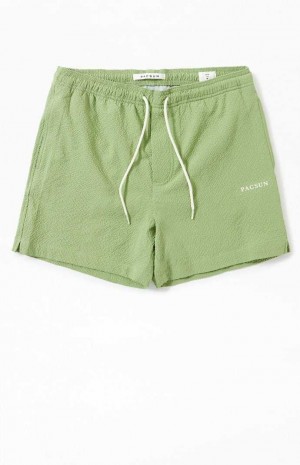 Pánské Svetry PacSun Green Sail Seersucker 4.5" Swim Trunks Zelene | 87VTGJMQP